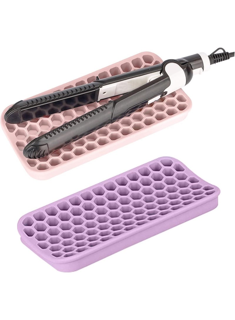 ChicAbode 2 Pack Silicon Heat Resistant Mat for Hair Tools, Travel Hot Pad for Curling Iron Small, Non Slip Flat Iron Mat Pad, Thick Styling Tool Mat, for Straightener Wands (Pink, Purple) - Image 1